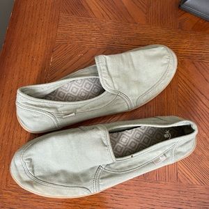 Army green sanuk slides. Gently worn